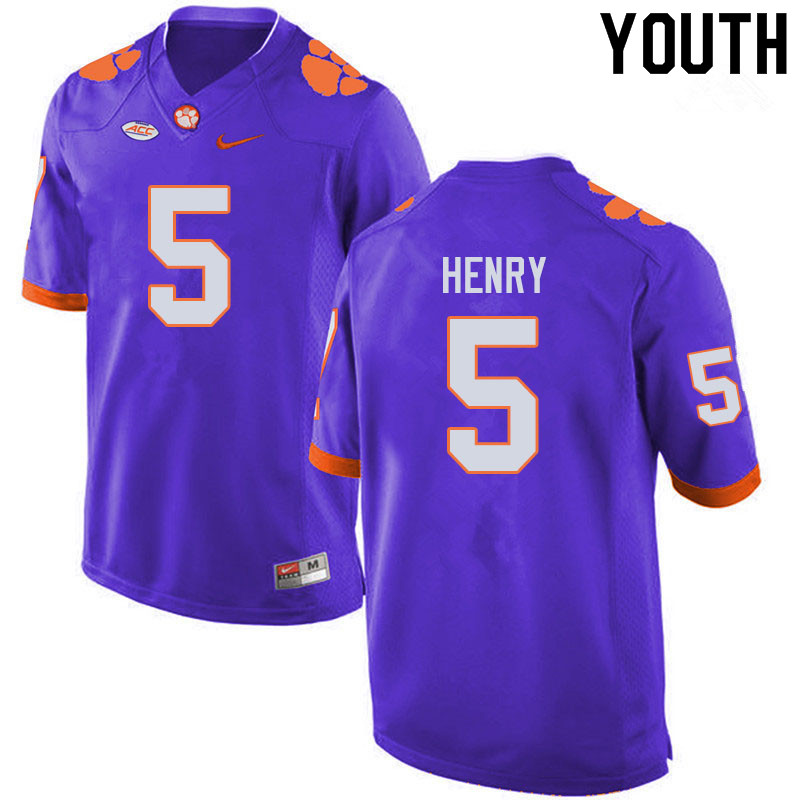 Youth #5 K.J. Henry Clemson Tigers College Football Jerseys Sale-Purple - Click Image to Close